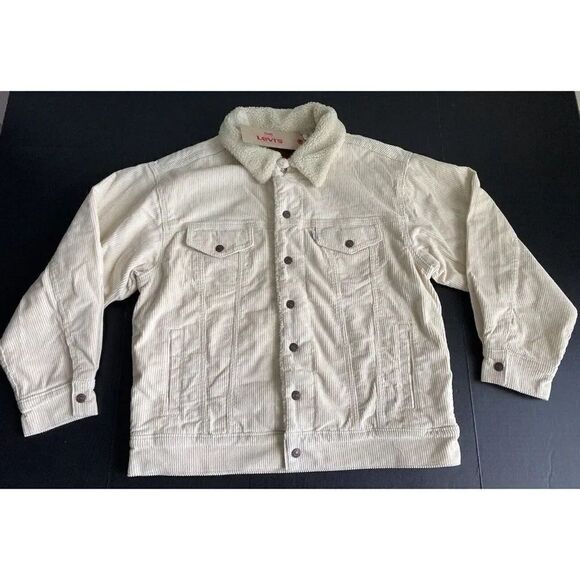 Levi’s Women’s Size Small S Corduroy Trucker Jacket Beige Sherpa Lined NEW - Picture 1 of 12